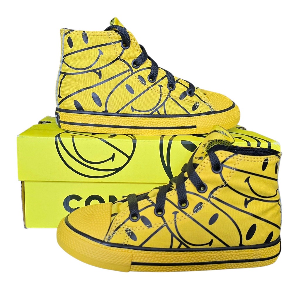 Converse Chuck Taylor China Town All Star Smiley Face Yellow Black High Tops 10T